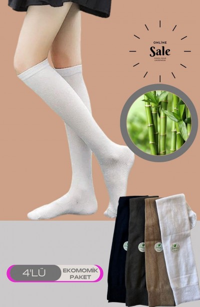  Çok Rekli 4 lü Bambu Topuk Burun Dikişsiz Takviyeli Kadın Uzun Dizaltı Çorap 1003-ÇokRekli-4lü