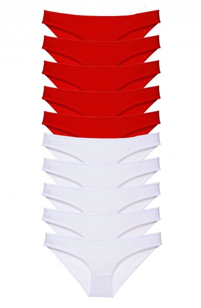 10 adet Süper Eko Set Likralı Kadın Slip Külot Kırmızı Beyaz