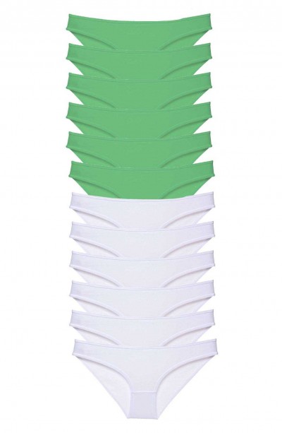 12 adet Eko Set Likralı Kadın Slip Külot Yeşil Beyaz
