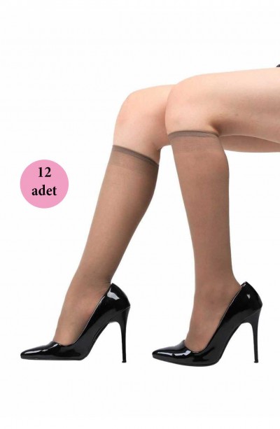 12 Adet Orta Kalın Dizaltı Çorap 40 denye 86 Vizon