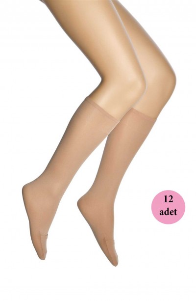 12 Adet Pratik Dizaltı Kadın Çorap - Abdest Çorabı Ten 57