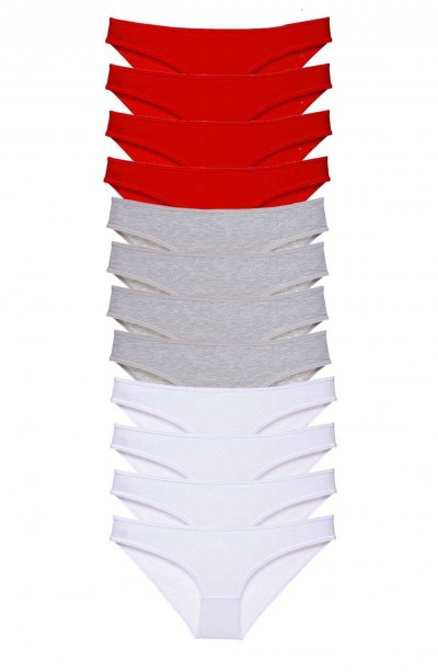 12 adet Süper Eko Set Likralı Kadın Slip Külot Kırmızı Gri Beyaz