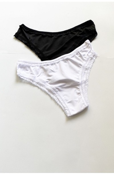 2 Adet Kadın Mikro Bikini Külot İnce Lastik FırFır Kenarlı Yumuşak Doku İç Giyim Siyah Beyaz