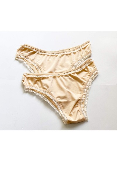 2 Adet Kadın Mikro Bikini Külot İnce Lastik FırFır Kenarlı Yumuşak Doku İç Giyim Ten