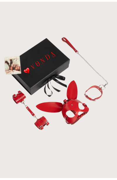 4lü Deri Fantezi Kırmızı Harness Set Özel Tasarım Premium Model 800713K