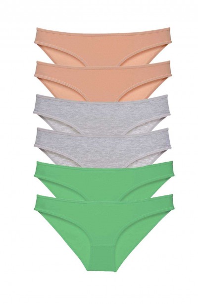 6 adet Süper Eko Set Likralı Kadın Slip Külot Ten Gri Yeşil