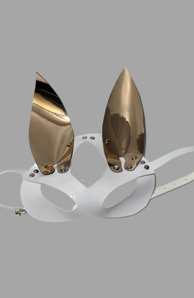 Beyaz/Gold Tavşan Kulaklı Deri Sexi Maske 800488