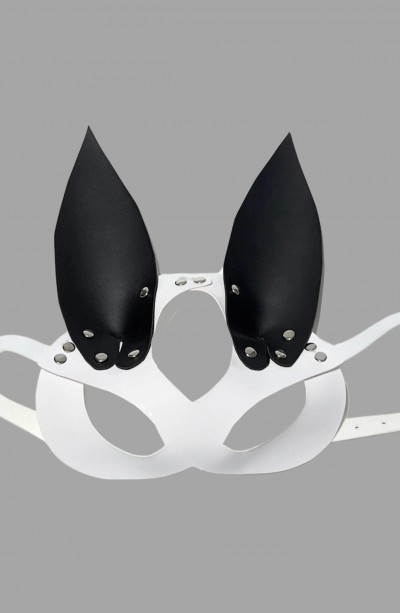 Beyaz/Siyah Tavşan Kulaklı Deri Maske 800485