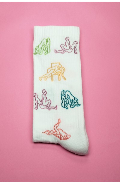 Beyaz Uzun Kolej Çorabı Erotik Pozisyon Desenli Kışlık Kalın Çorap 1 Adet