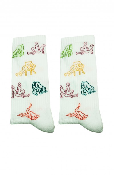 Beyaz Uzun Kolej Çorabı Erotik Pozisyon Desenli Kışlık Kalın Çorap Fantezi Çift Çorabı 2 Adet