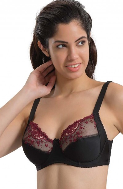 BORDO SİYAH MI Emay 136 B Balenli Toparlayıcı Dantelli Sütyen