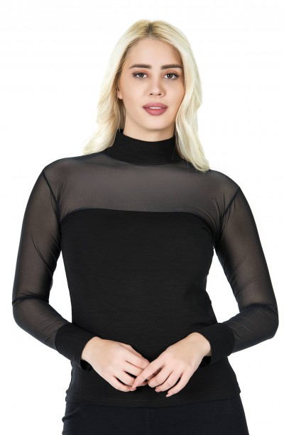 Derya Kurşun Balıkçı Yaka Transparan Kadın Tişört 296