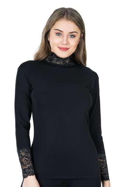 Derya Kurşun Balıkçı Yaka Dantelli Kadın Tişört 278