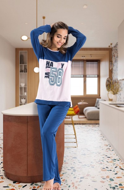Derya Kurşun Baskılı Uzun Kol Kadın Pijama Takım 1109