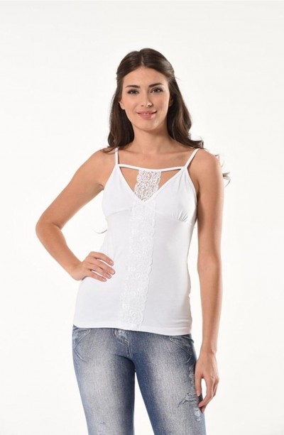 Derya Kurşun Dantel Detaylı İp Askılı Dekolte Kadın Atlet 182