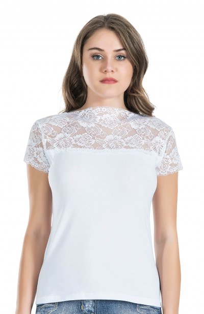 Derya Kurşun Dantel Yaka Yarım Kol Kadın Tişört 232