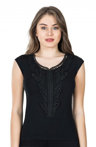 Derya Kurşun Geniş Askılı Güpürlü Kadın Atlet 154