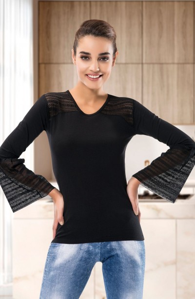 Derya Kurşun Güpürlü Uzun Kol Kadın Body 122