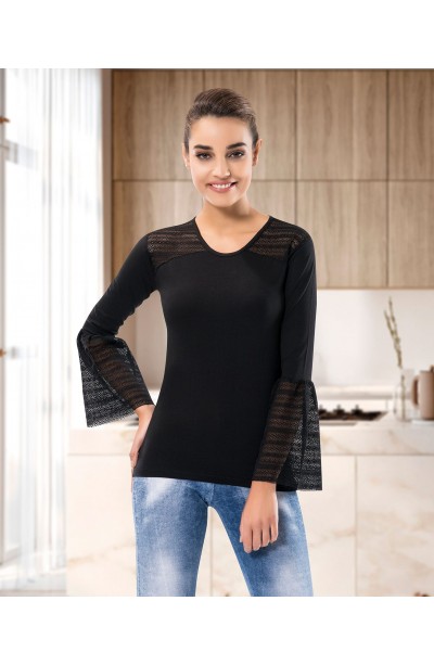 Derya Kurşun Güpürlü Uzun Kol Kadın Body 122