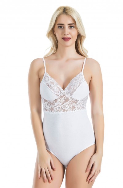 Derya Kurşun İp Askılı Dantelli Kadın Body 334