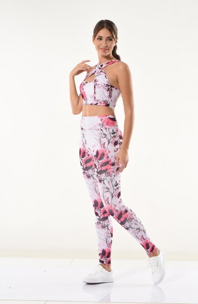 Derya Kurşun Kadın Çiçek Desenli Büstiyer Tayt Takım 530