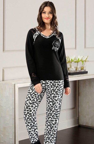 Derya Kurşun Uzun Kol Bisiklet Yaka Kadın Pijama Takım 858