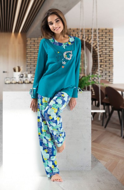 Derya Kurşun Uzun Kol Desenli Kadın Pijama Takım 1111