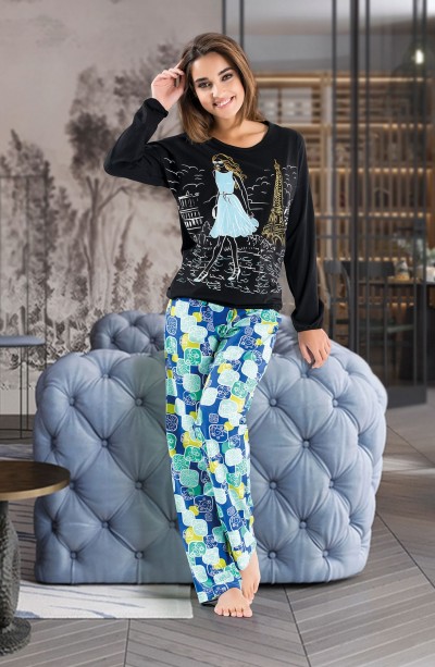 Derya Kurşun Uzun Kol Kadın Pijama Takım 1124