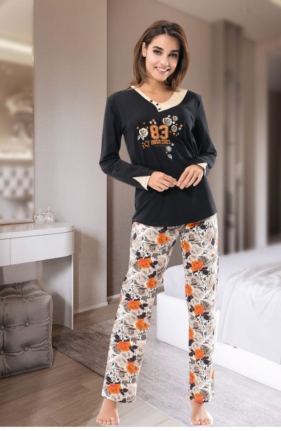 Derya Kurşun Uzun Kol Kadın Pijama Takım 1101