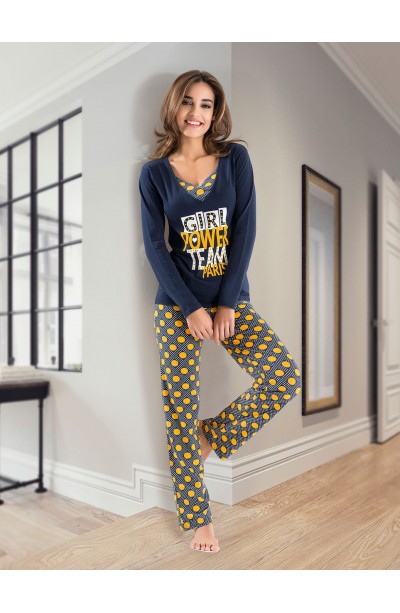 Derya Kurşun V Yaka Uzun Kollu Kadın Pijama Takım 1104