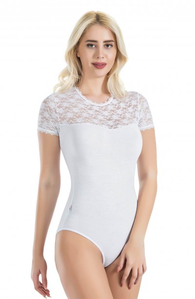 Derya Kurşun Yarım Kol Dantelli Kadın Body 338