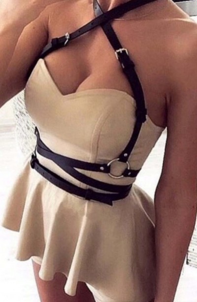 Elbise Üzeri Askılı Seksi Deri Harness - APFT757