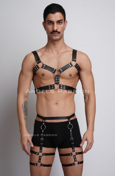 Erkek Deri Göğüs Harness ve Bacak Harness Takım - APFTM195