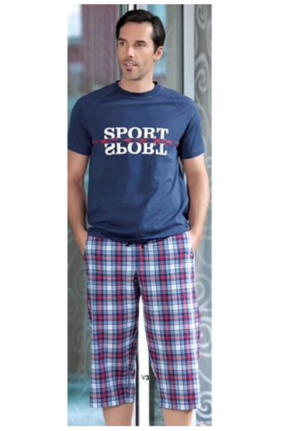Erkek Ekoseli Kısa Kollu Pijama Takımı 21396