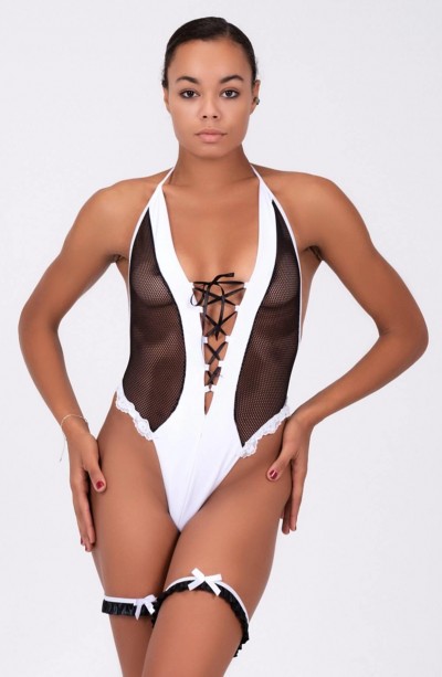 File Ve Dantelden İmal Edlimiş Önü Kurdelalı Şık Fantezi Babydoll 51194