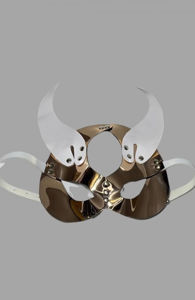 Gold/Beyaz Şeytan Kulaklı Deri Sexi Maske 800473