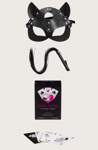 Görsel Oyun Kartı Maske Bileklik Deri Harness Set BK1062