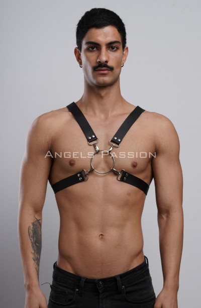 Halka Detaylı X Göğüs Erkek Harness, Gömlek Kemeri, T-Shirt Kemeri, Clubwear - APFTM178
