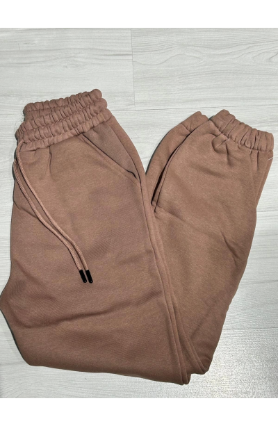 Jogger 3 İplik Şardonlu Cepli Tek Alt Siyah Siyah Sütlü Kahve
