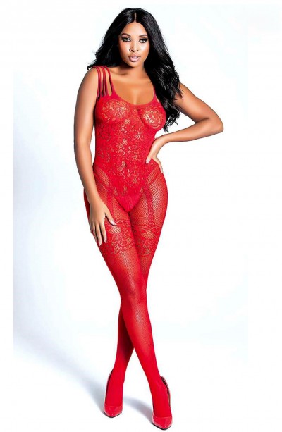 Kadın Babydoll Fantezi Kıyafet Vücut Çorabı D30023 Kırmızı