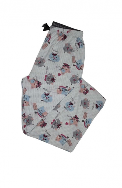 Kadın Ring Viskon Kedi Desen Pijama Alt 9325