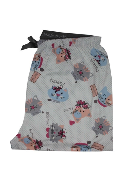 Kadın Ring Viskon Kedi Desen Pijama Alt 9325