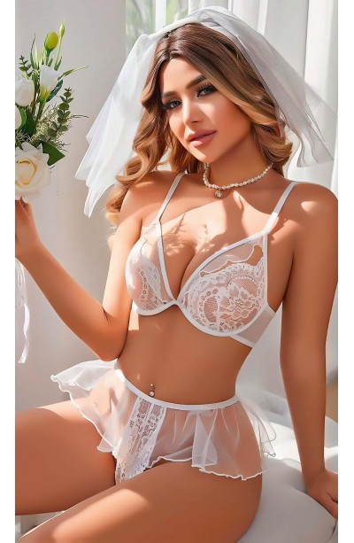 Kadın Seksi Beyaz Dantel Fantezi Kostümü 2123
