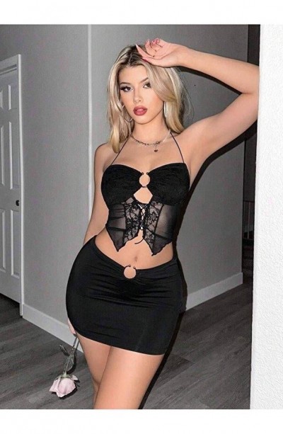 Kadın Siyah Crop 5085
