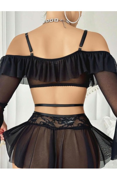 Kadın Siyah Etek Bustiyer Sexy Gecelik Takım 2157