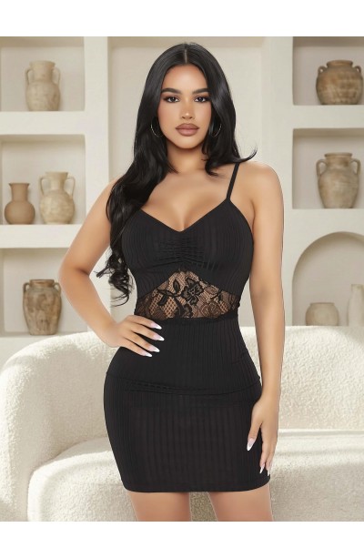 Kadın Siyah Göbek Dantel Detaylı Fantezi Elbise 5142