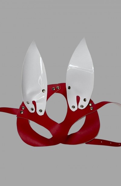 Kırmızı/Beyaz Tavşan Kulaklı Deri Sexi Maske 800489