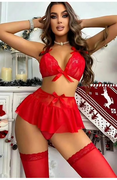 Kırmızı Etek Modeli Sütyen Etek Takım Modelleri 52113