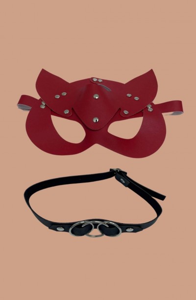 Kırmızı Harness Sexi Maske Ve Siyah Boyun Deri Aksesuarı 800251