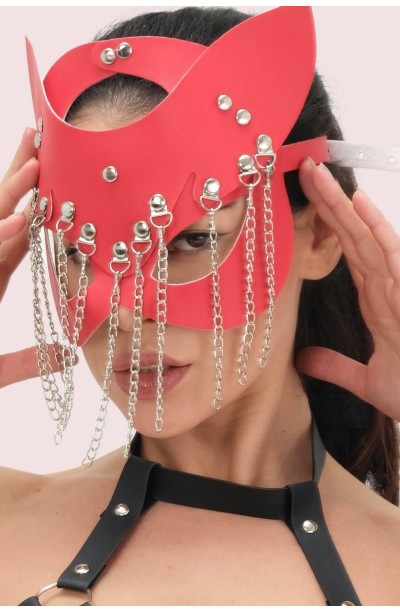 Kırmızı Zincirli Deri Harness Maske 800153